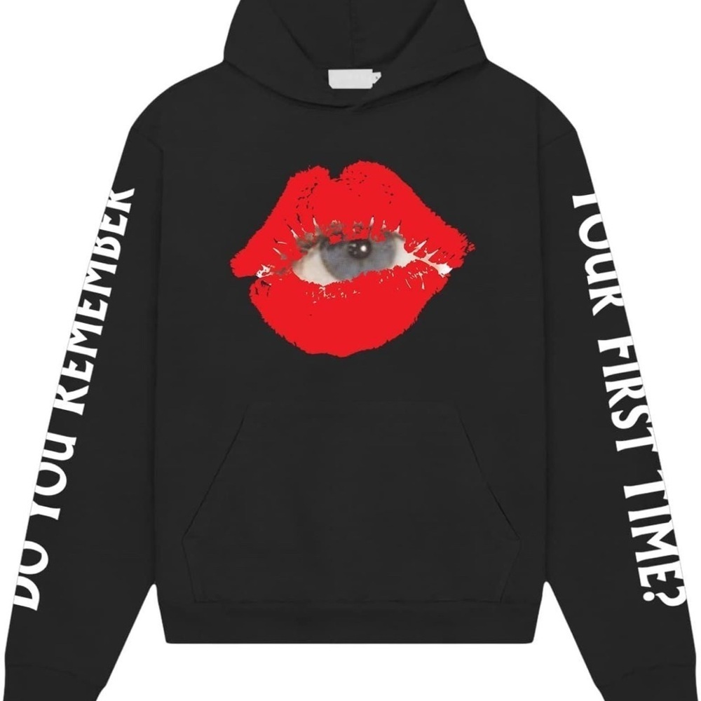 Black Hoodie with Red Lips Graphic